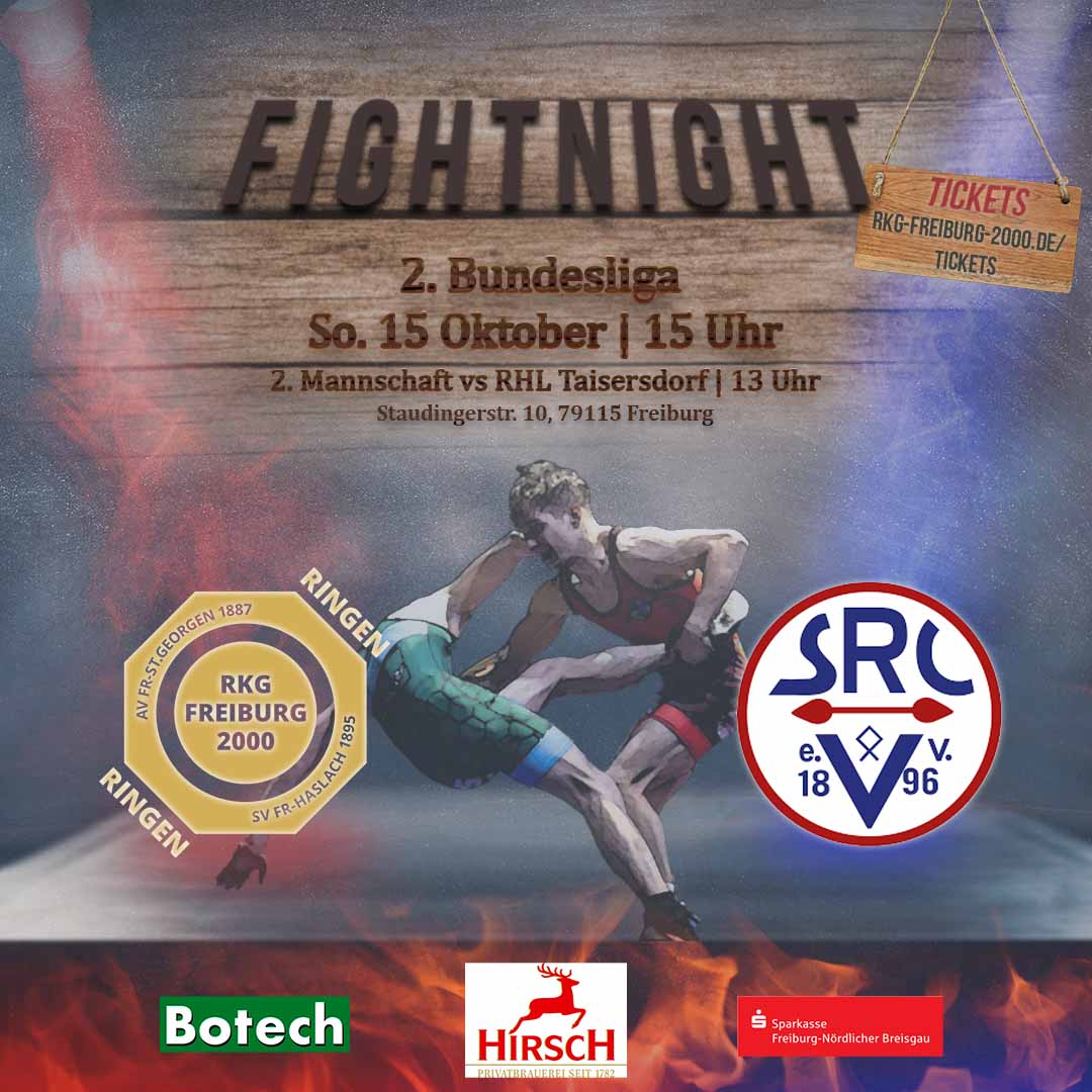 2023_10_07_RKG_Freiburg_2000_Mannschaftsplakat_Fightnight_Heimkampf_1._Mannschaft_vs_SRC_Viernheim_Sponsor_Hirsch_Bier_Wurmlingen